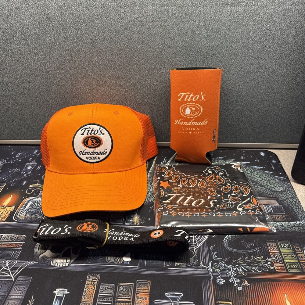 Tito’s Handmade Vodka Hat bandanna koozie And Lanyard